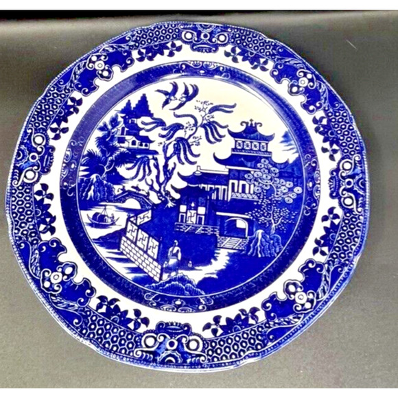 Antique Blue Willow Burleigh Ware Purslem England 10.5” Dinner Plate - Picture 1 of 5